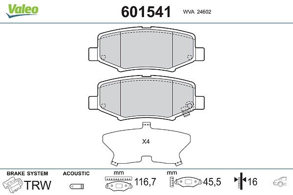 VALEO 601541 - Stabdžių kaladėlių komplektas