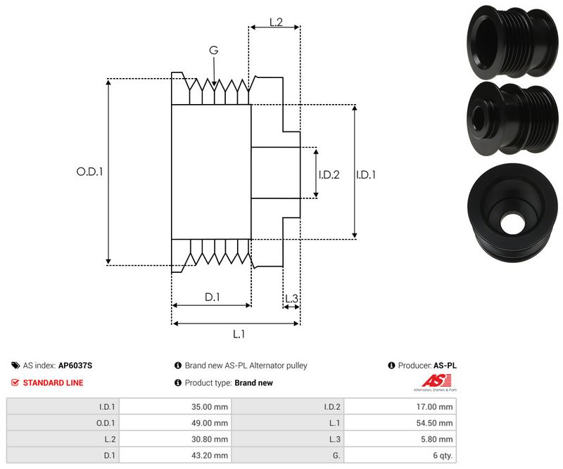 AS-PL AP6037S Belt Pulley, alternator