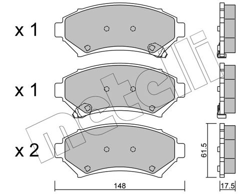 Комплект гальмівних накладок, дискове гальмо, Metelli 22-0696-0