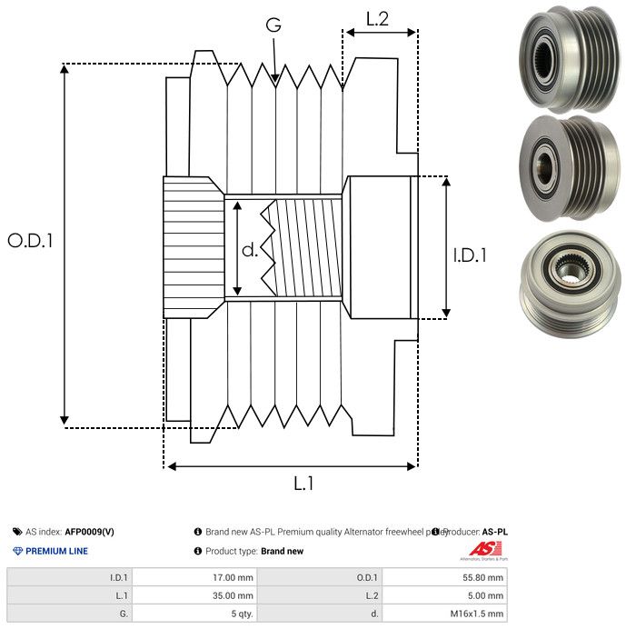 AS-PL AFP0009(V) Alternator Freewheel Clutch