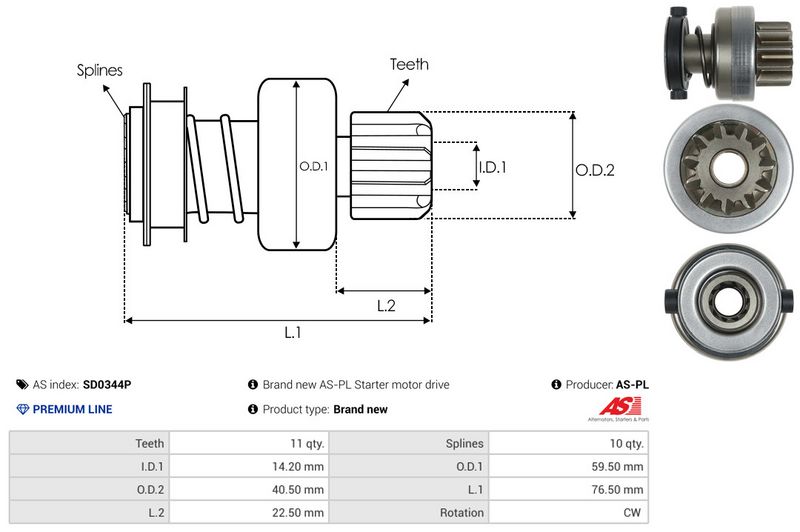 AS-PL SD0344P Freewheel Gear, starter