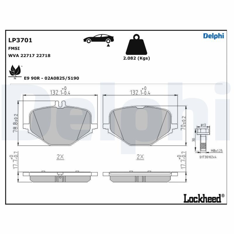 Комплект гальмівних накладок, дискове гальмо, Delphi LP3701