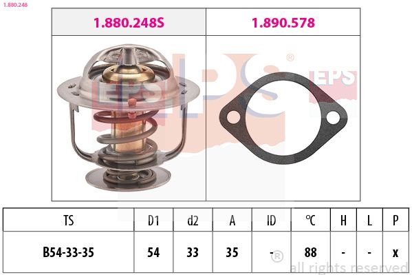 Термостат, охолоджувальна рідина, 88°C, Hyundai Accent/KIA Carnival 1.3/1.5 04, Eps 1880248