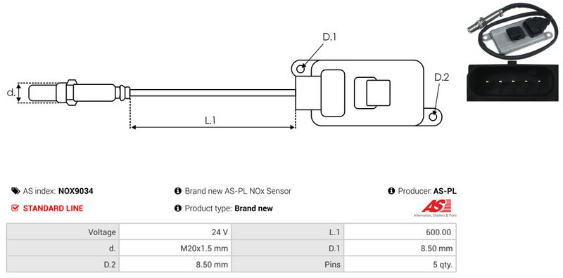 AS-PL NOX9034 NOx Sensor, urea injection