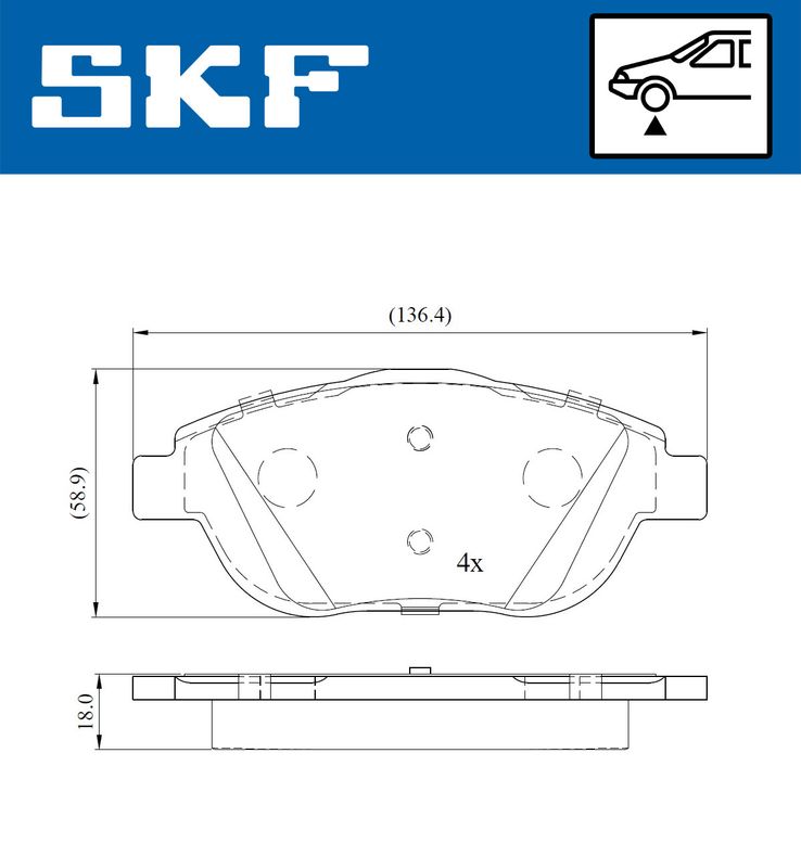 Комплект гальмівних накладок, дискове гальмо, Skf VKBP80098