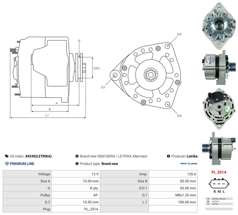 AS-PL A9245(LETRIKA) Alternator