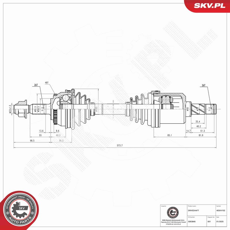 ESEN SKV 40SKV102 Drive Shaft