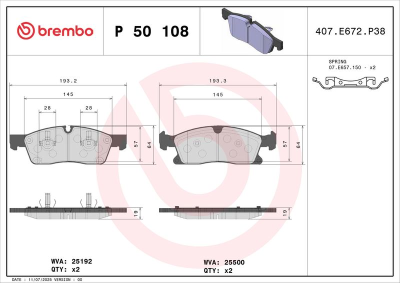 BREMBO P 50 108 Brake Pad Set, disc brake