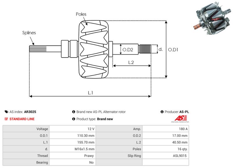 AS-PL AR3025 Rotor, alternator