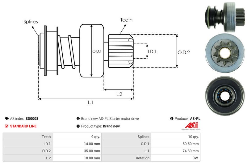 AS-PL SD0008 Freewheel Gear, starter
