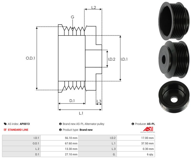 AS-PL AP0013 Belt Pulley, alternator