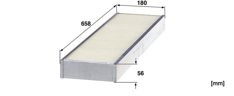 Cabinefilter (658x180x56mm, patroon) past: DEUTZ FAHR 4060, 4060 H, 4060 HTS, 4065 H, 4065 HTS, 4068 H, 4068 HTS, 4070, 4075 H, 4075 HTS, 4080 H, 4080 HTS, 4090 H, 8XL, 8 XL