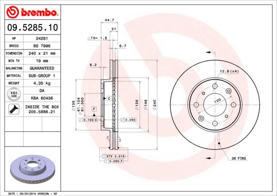 Гальмівний диск, Brembo 09.5285.11