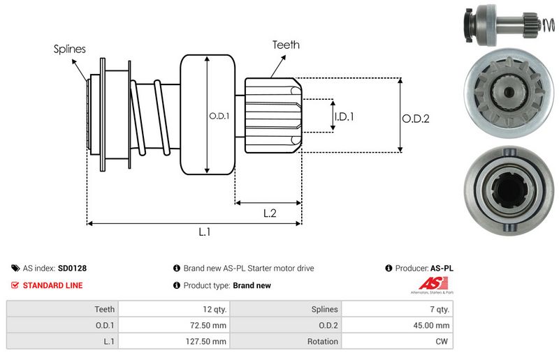 AS-PL SD0128 Freewheel Gear, starter