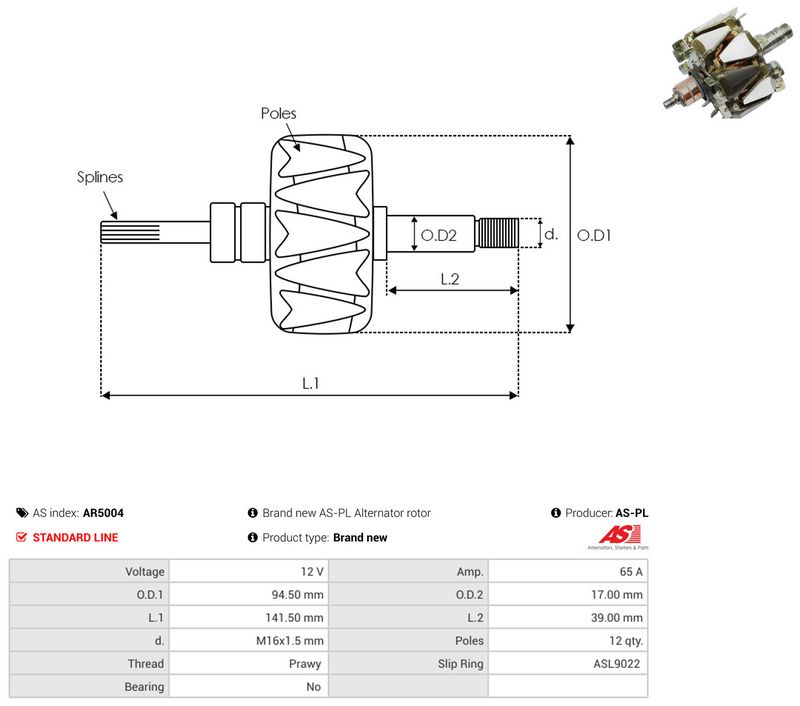 rootor, generaator, AS-PL AR5004
