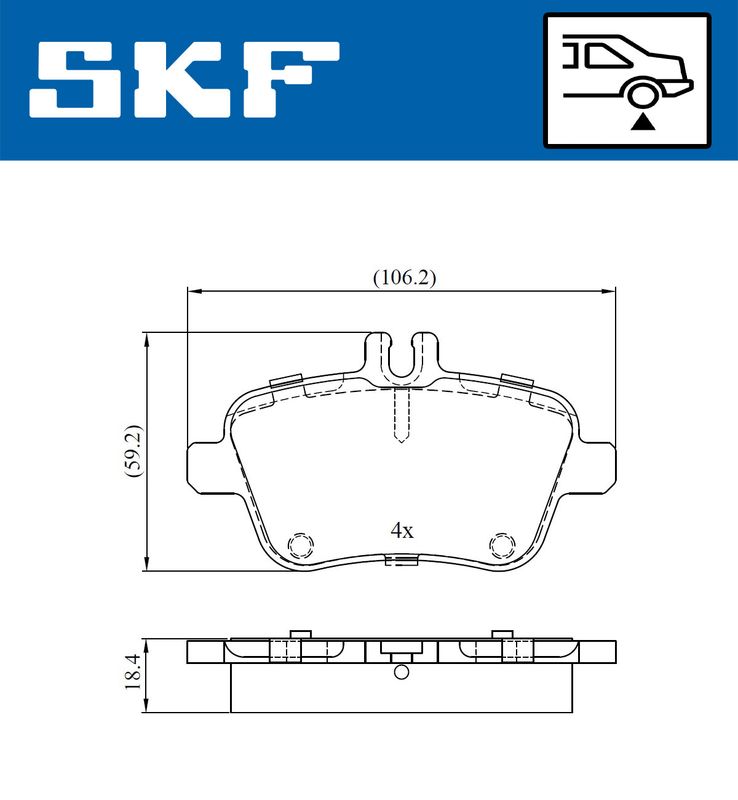 Комплект гальмівних накладок, дискове гальмо, Skf VKBP90056