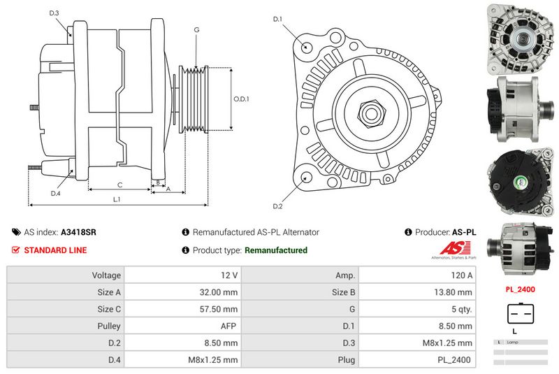 AS-PL A3418SR Alternator