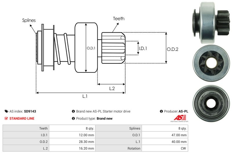 AS-PL SD9143 Freewheel Gear, starter