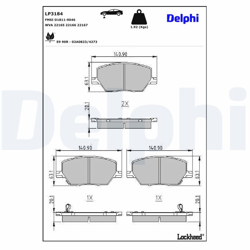 Piduriklotsi komplekt, ketaspidur, DELPHI LP3184