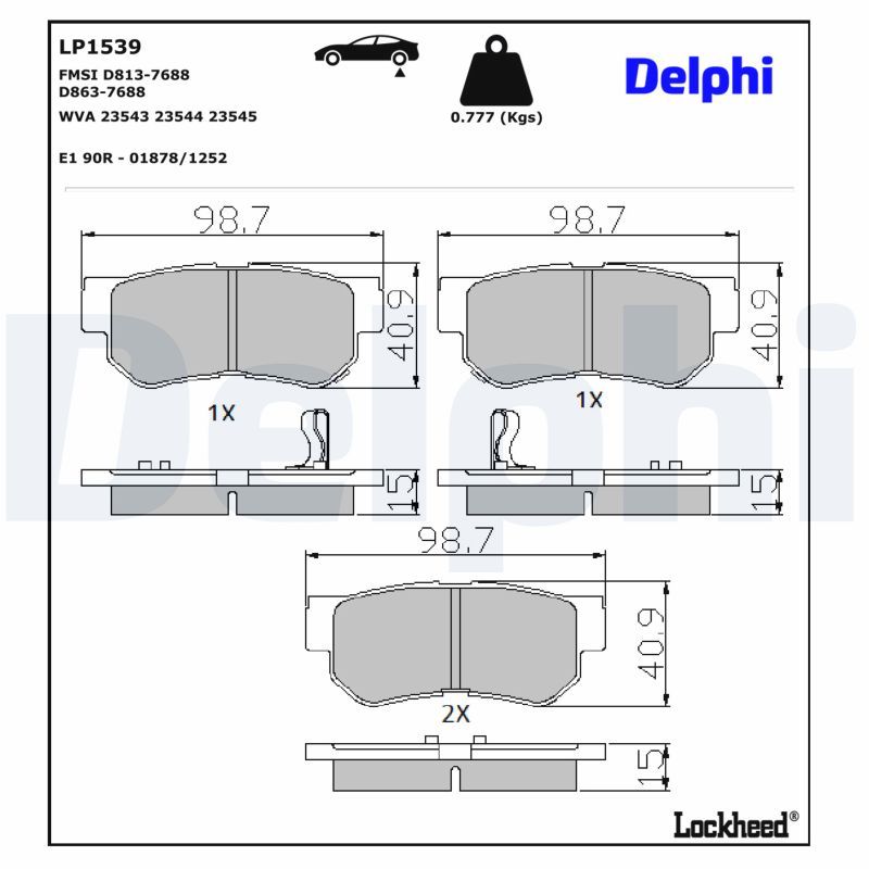 Piduriklotsi komplekt, ketaspidur, DELPHI LP1539