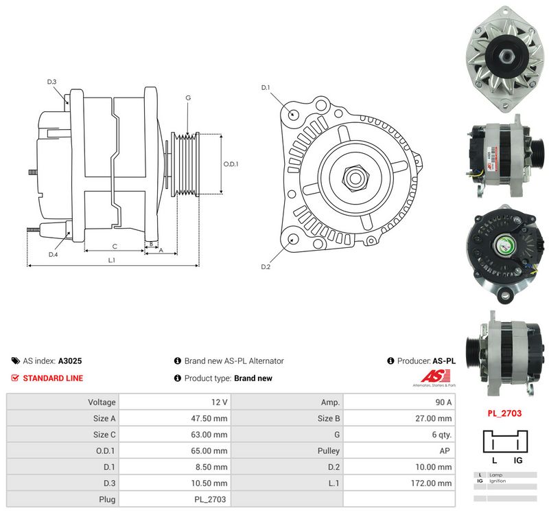 AS-PL A3025 Alternator