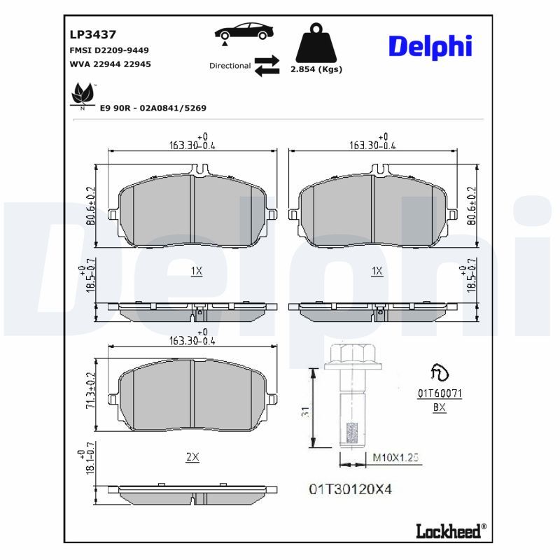 Piduriklotsi komplekt, ketaspidur, DELPHI LP3437