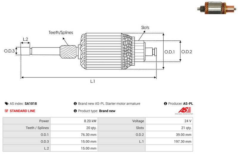AS-PL SA1018 Armature, starter