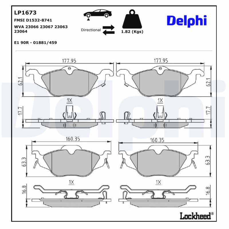 Piduriklotsi komplekt, ketaspidur, DELPHI LP1673
