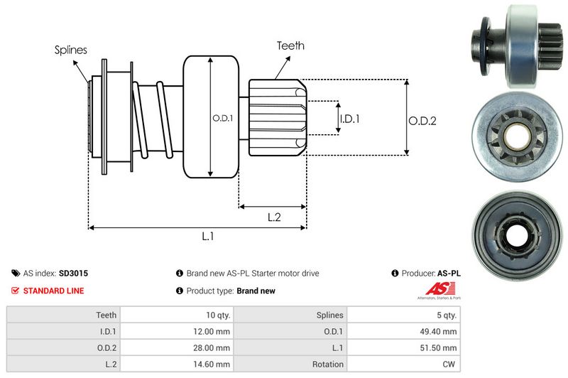 AS-PL SD3015 Freewheel Gear, starter