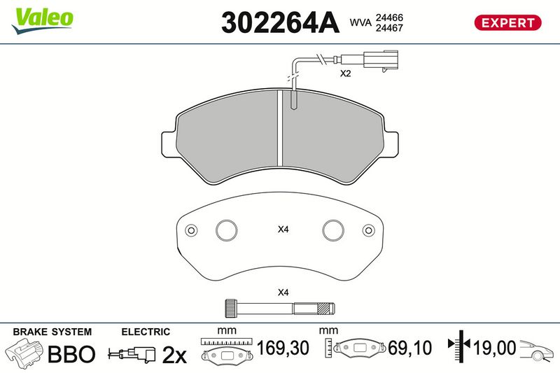Sada brzdových destiček, kotoučová brzda 302264A