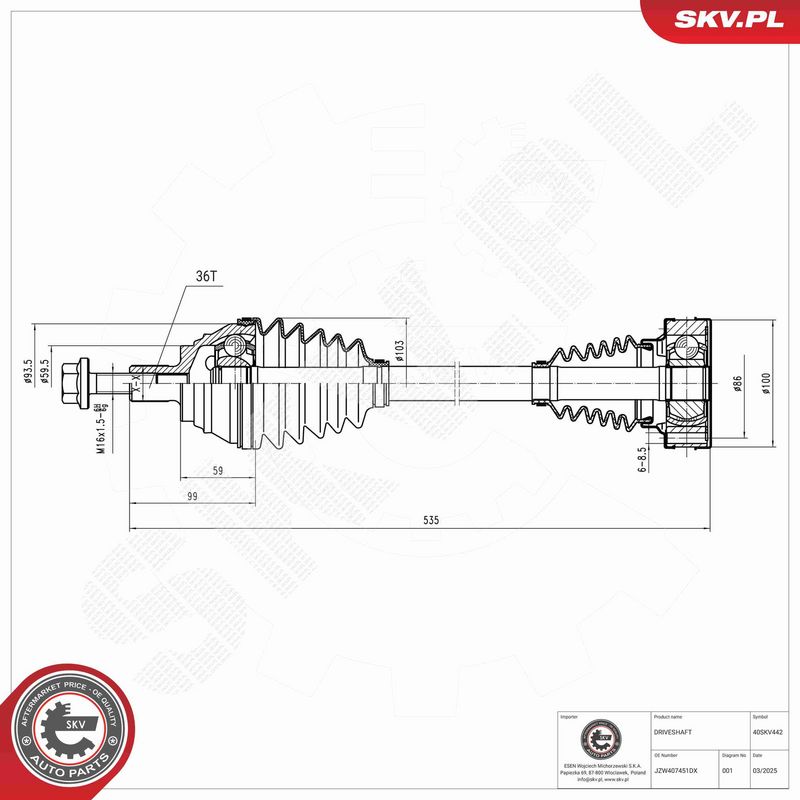 ESEN SKV 40SKV442 Drive Shaft