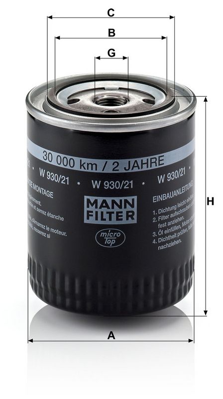 Õlifilter, MANN-FILTER W 930, 21