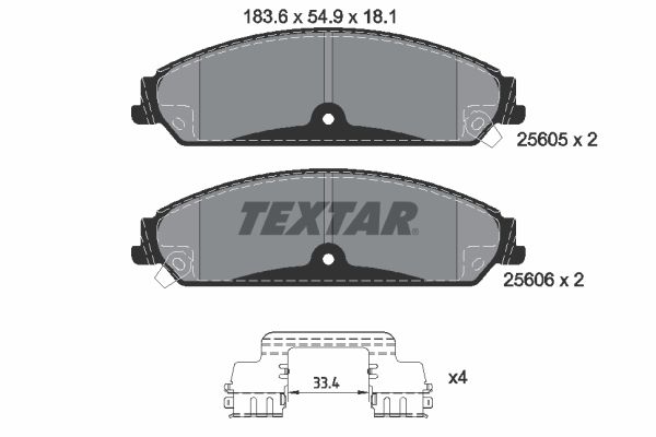 Комплект гальмівних накладок, дискове гальмо, Textar 2560501