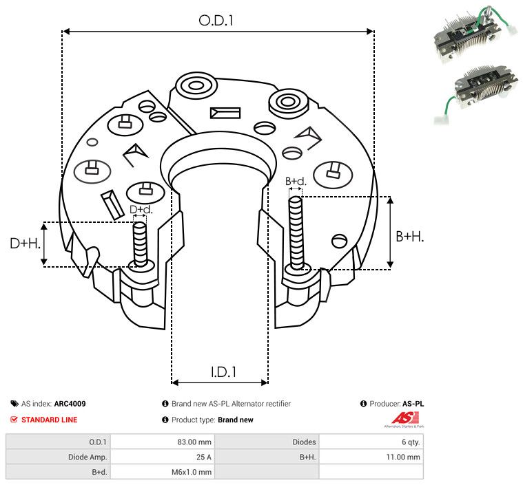 AS-PL ARC4009 Rectifier, alternator