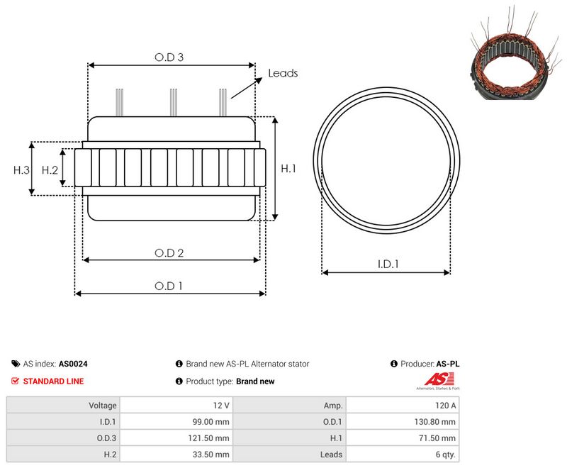 AS-PL AS0024 Stator, alternator