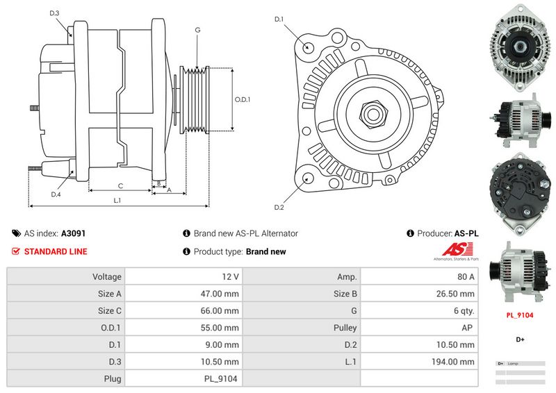 AS-PL A3091 Alternator