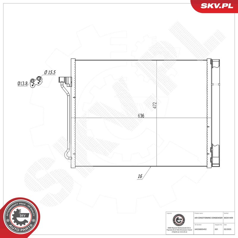 ESEN SKV 86SKV409 Condenser, air conditioning