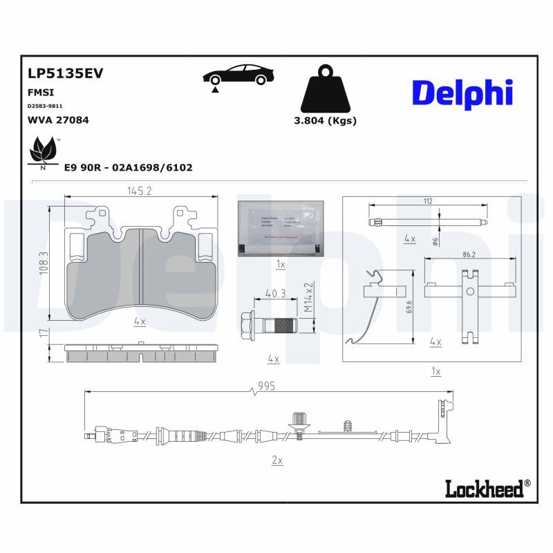 комплект спирачно феродо, дискови спирачки DELPHI