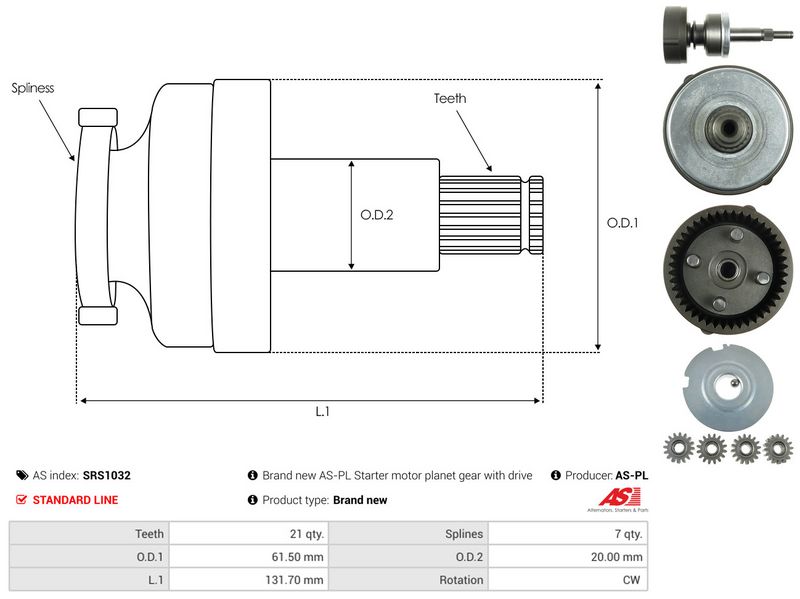 AS-PL SRS1032 Ring Gear, planetary gearbox (starter)