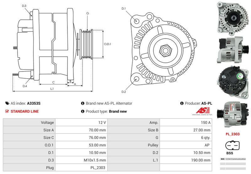 AS-PL A3353S Alternator