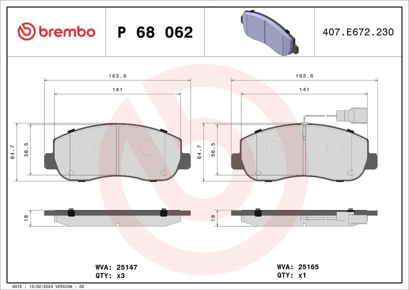 BREMBO fékbetétkészlet, tárcsafék P 68 062