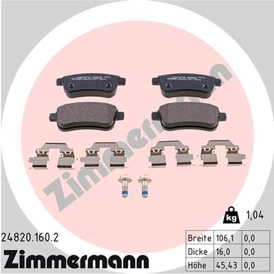 Комплект гальмівних накладок, дискове гальмо, Zimmermann 24820.160.2