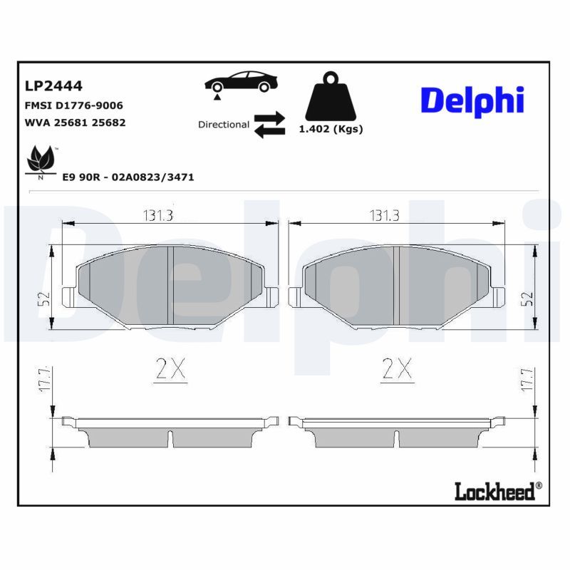 DELPHI LP2444 - Stabdžių kaladėlių komplektas