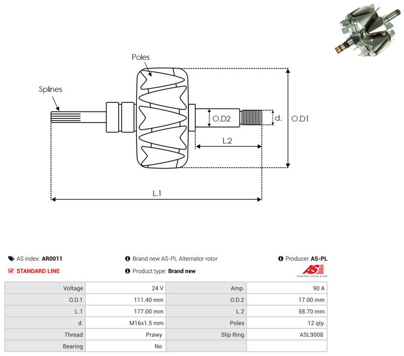 AS-PL AR0011 Rotor, alternator