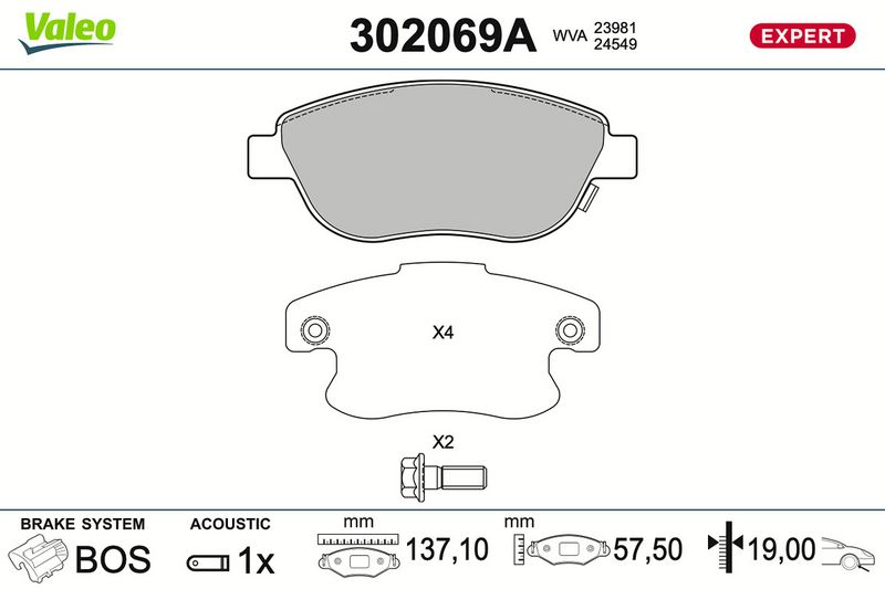 VALEO Brake Pad Set, disc brake 302069A