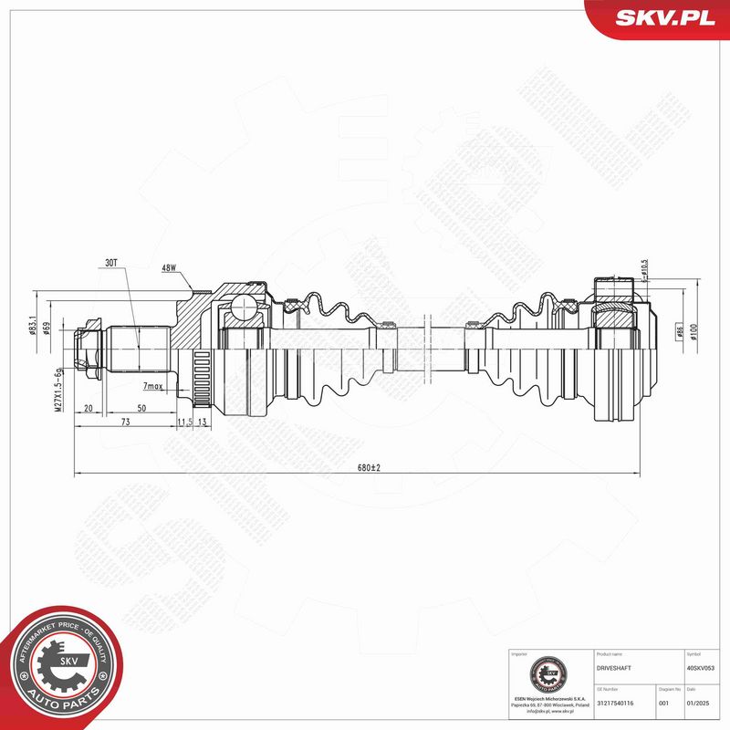 ESEN SKV 40SKV053 Drive Shaft