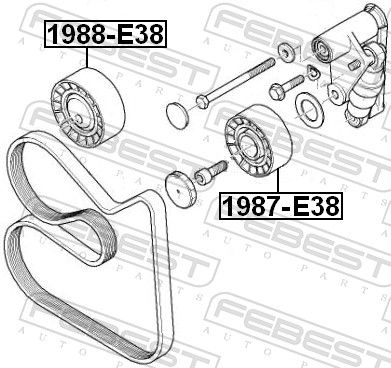 FEBEST 1988-E38 Deflection/Guide Pulley, V-ribbed belt