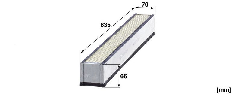 Cabinefilter (621x70x66mm, patroon) past: JOHN DEERE 5085GN  MASSEY FERGUSON 3615, 3625, 3635, 3640 F 2WD, 3640 F 4WD, 3640 GE, 3640 V, 3645, 3655