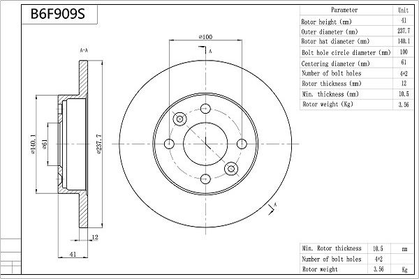 AISIN féktárcsa B6F909S
