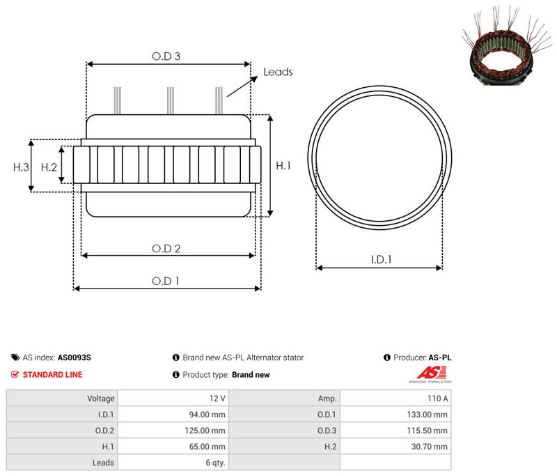 AS-PL AS0093S Stator, alternator